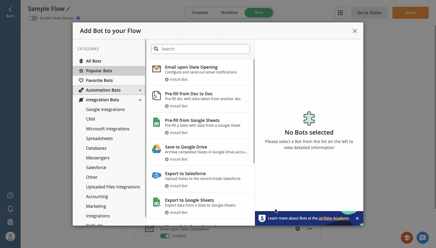 How to set up the Export data from a Slate to Google Sheets Bot