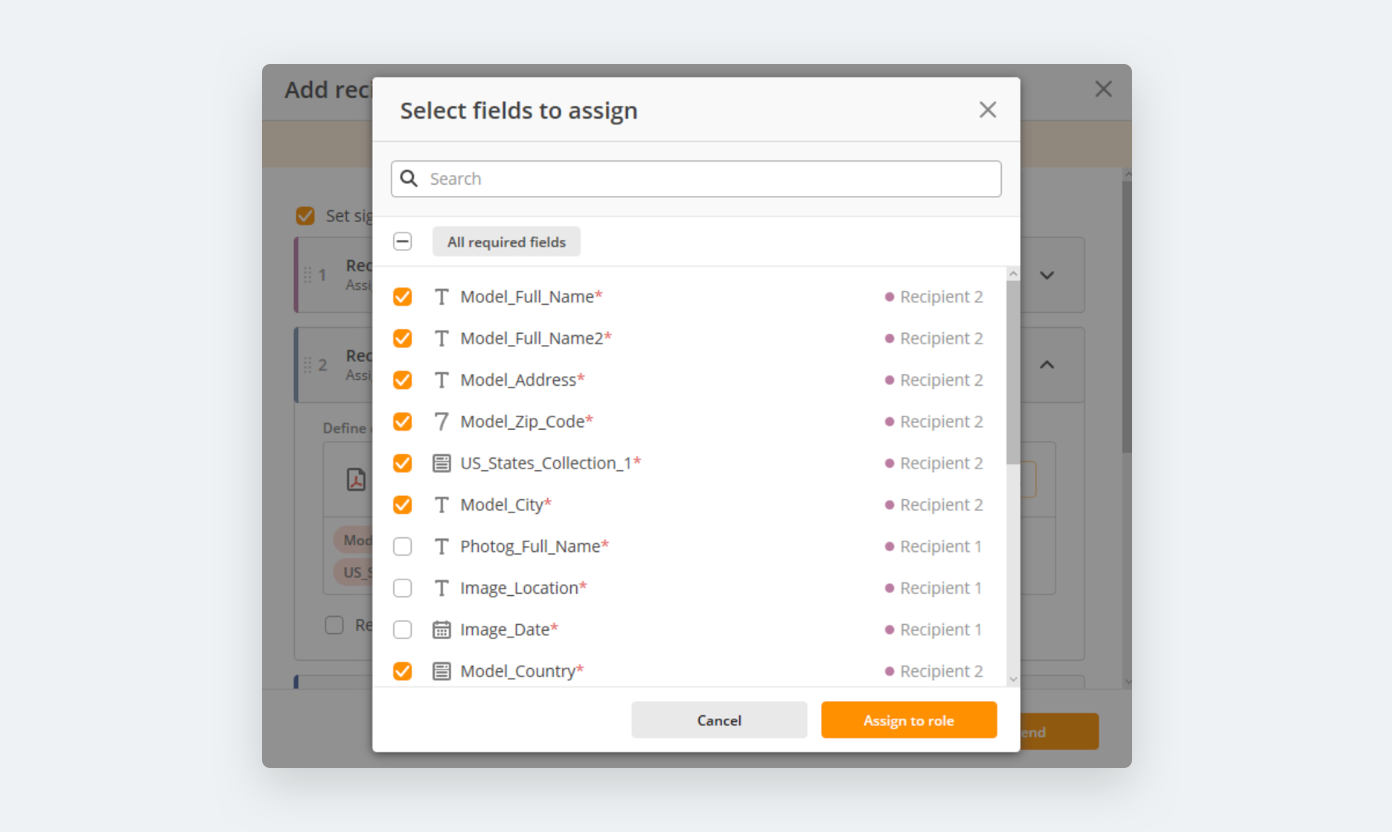 Select fields to assign in airSlate