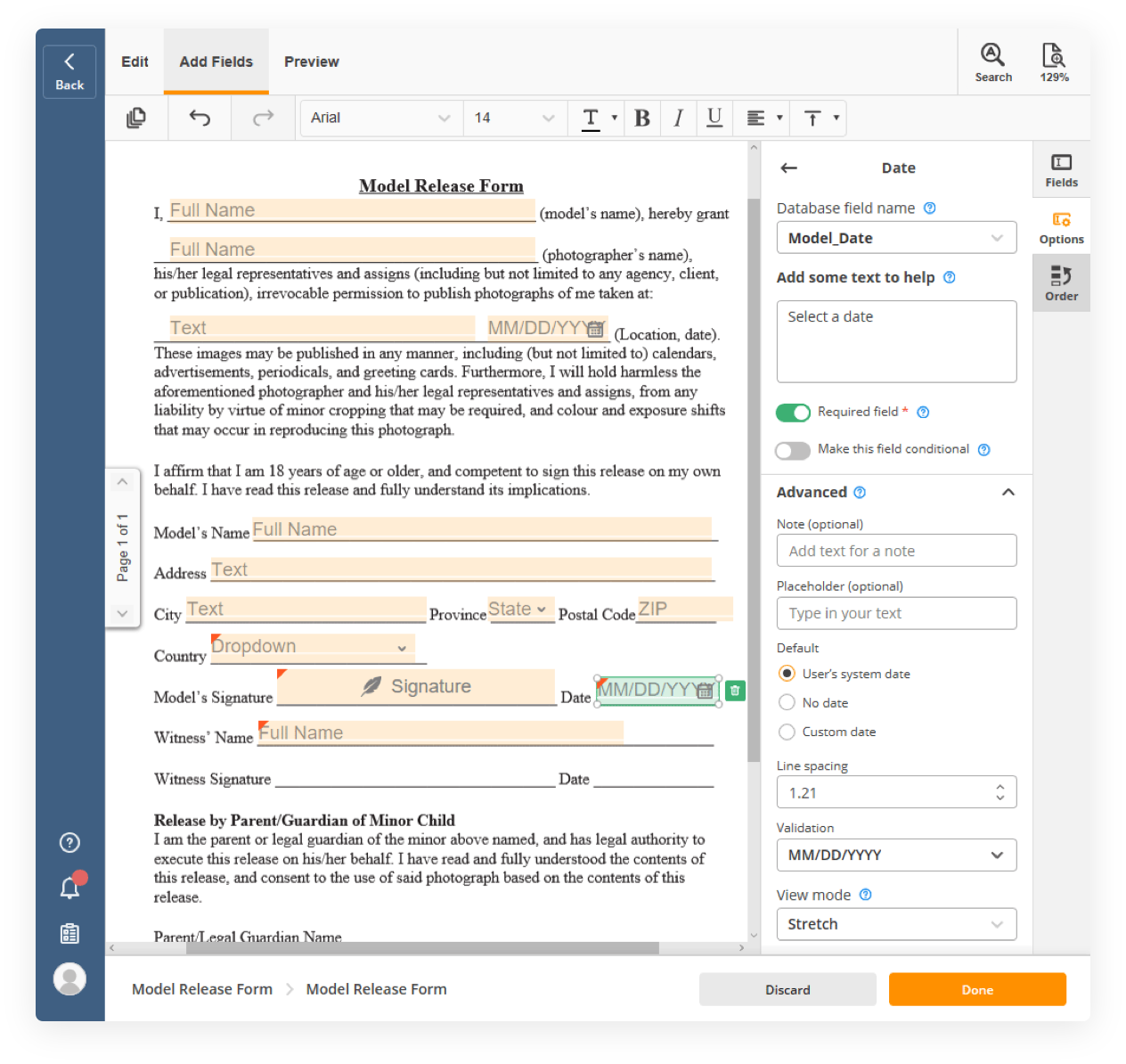 Model release form example in airSlate