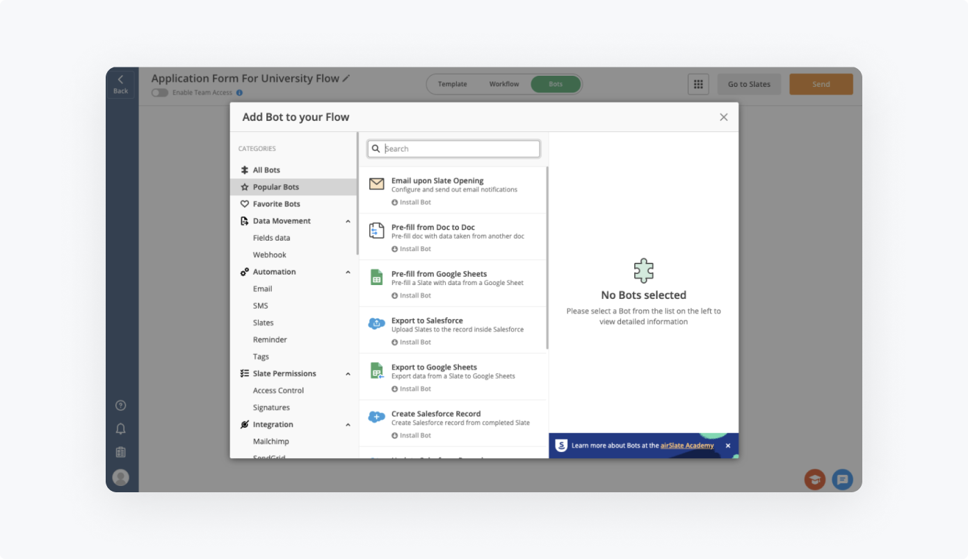 How to add Bots to Application Form for University Flow by airSlate